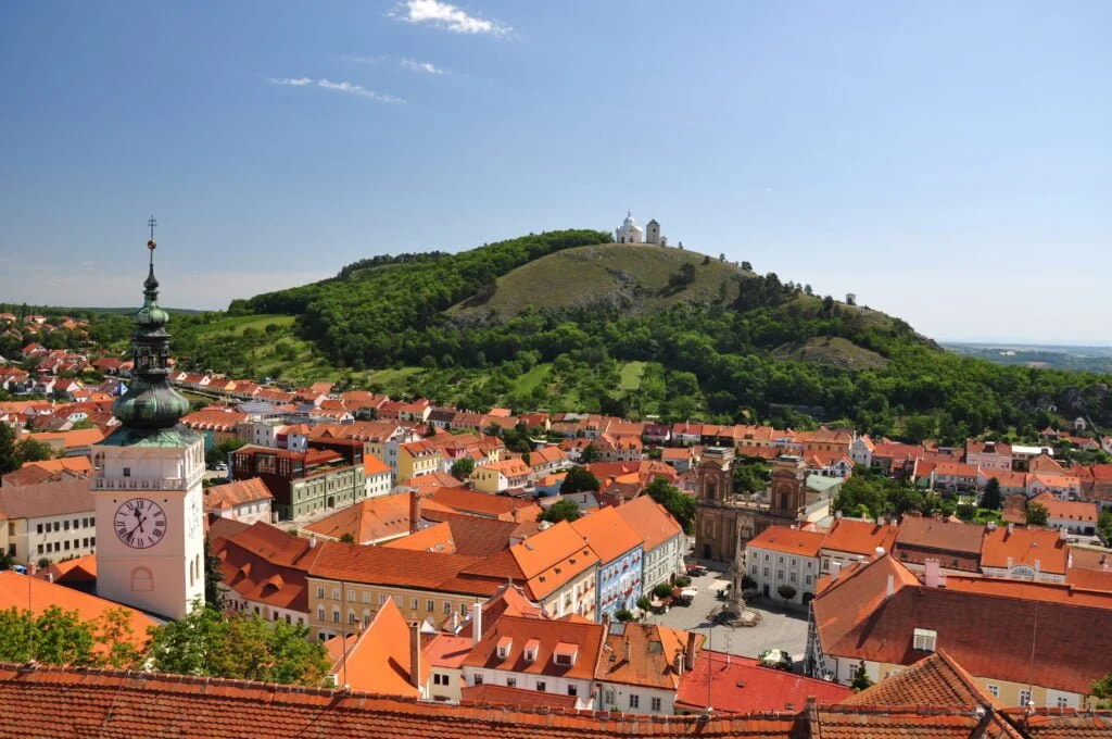 day trips from vienna to mikulov in moravia - view across the rooftops to holy hill